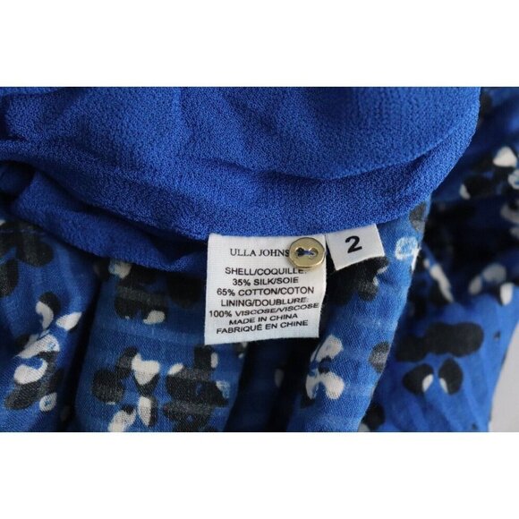 Ulla Johnson Women 2 Blue Abstract Floral Print Shadow Stripe Aurelie Midi Dress - Picture 16 of 16